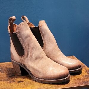Frye Tan Suede Ankle Boots with Elastic Panels